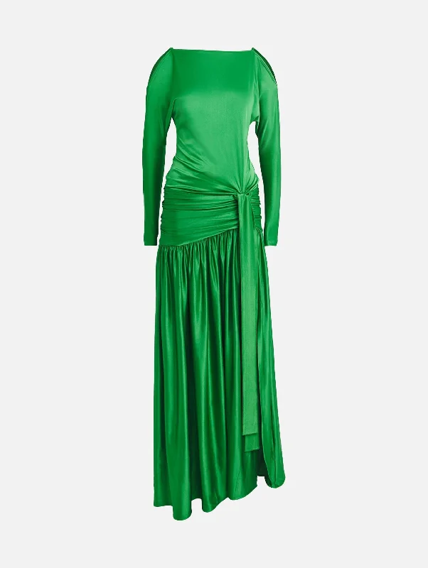 Custom Formal Dress TailorsGathered Satin Gown in Emerald