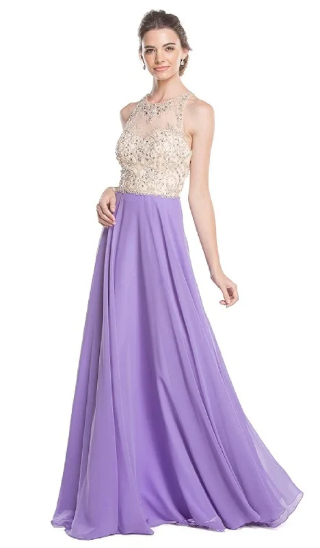 spaghetti strap prom dressesTrevi Collection - Embellished Sheet Halter A-line Prom Dress