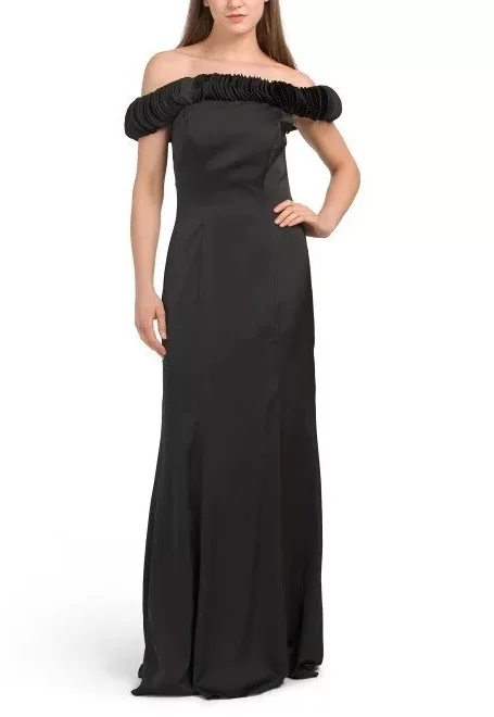 Formal Dress for Golf Tournaments2 - rene ruiz black off the shoulder ruffle gown