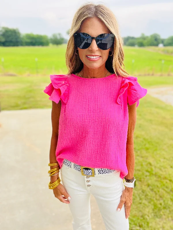 women's tops for casual FridaysSHORELINE STORY TOP- HOT PINK-SUMMER SALE