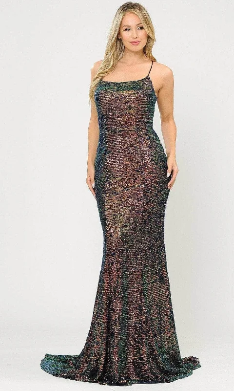 open-back prom dressesPoly USA 8516 - Sequin Ornate Mermaid Prom Dress