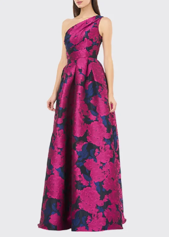 Formal Dress for Large Weddings10 - carmen marc valvo pink one shoulder floral brocade gown