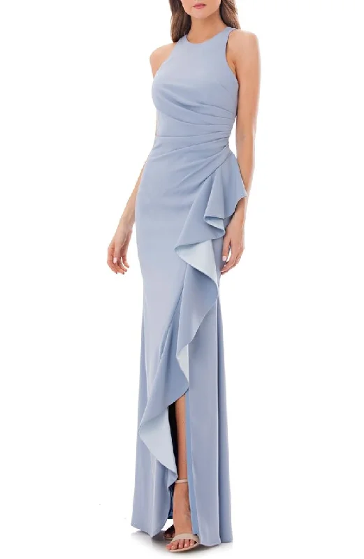 Formal Dress for Indoor Weddings12 - carmen marc valvo dusty blue cascading ruffle gown