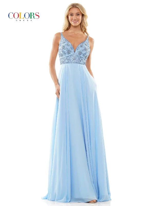 petite prom dressesColors Dress 3000 - Beaded V-Neck A-Line Prom Gown