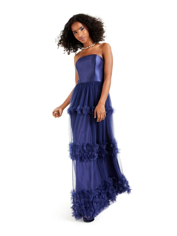 Formal Dress for Sailing Regattas0 - speechless navy strapless floral tulle gown